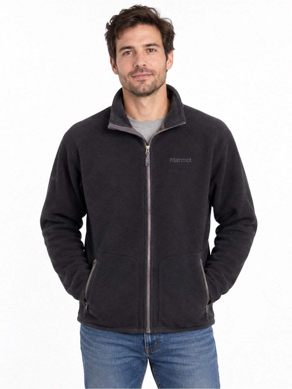 Marmot Men’s Large Black Fleece Jacket Full Zip Outdoor Hiking Polartec Style